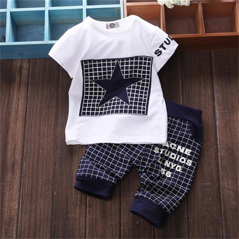 Baby Boy's Plaid Printed Summer Clothing Set